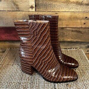 Vionic Brown Harper Croc Heeled Boots Size 9